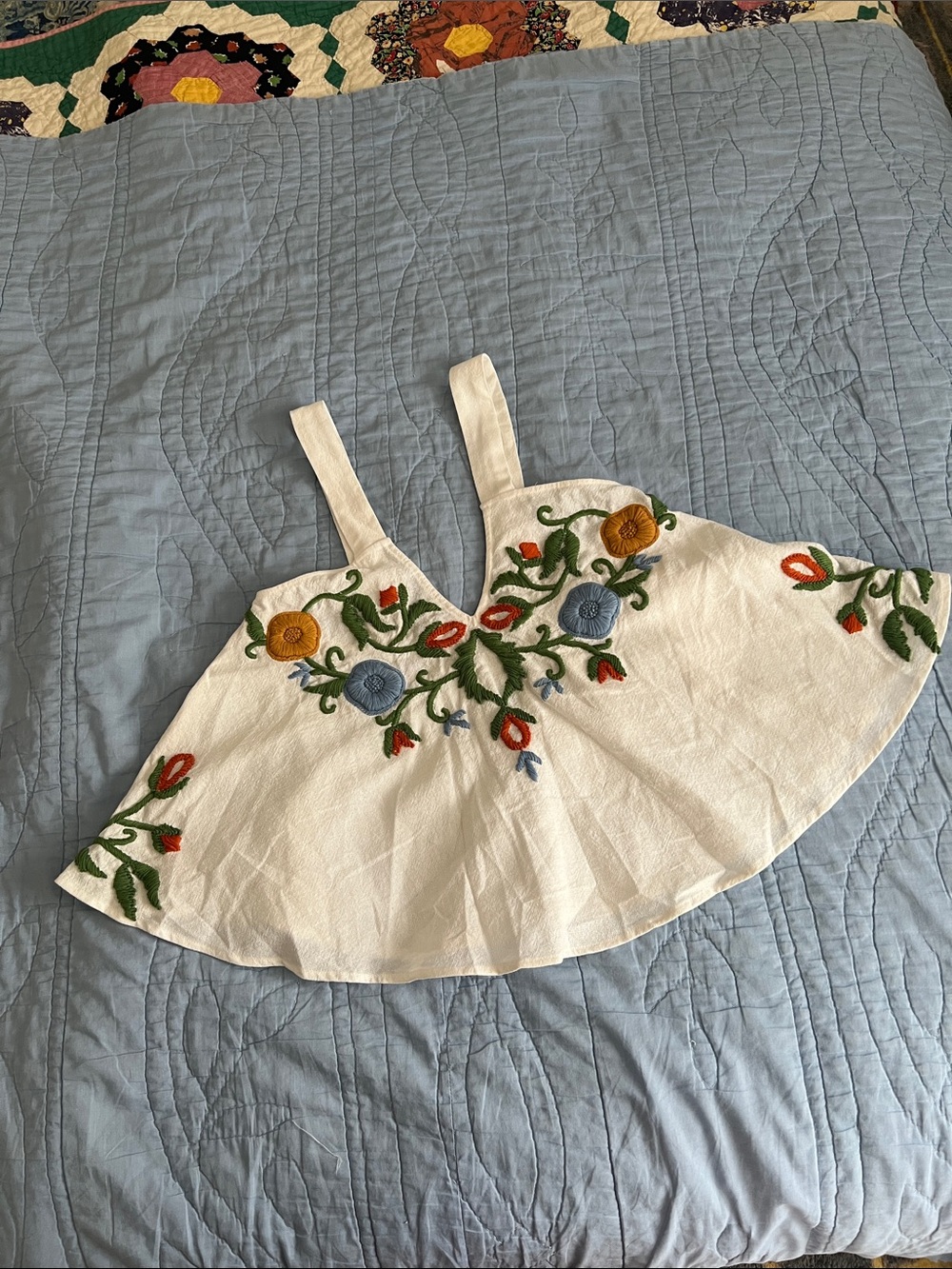 Piper White Embroidered Floral Crop swing top